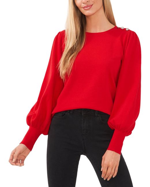 Cece Red Ribbed Trim Knit Pullover Sweater