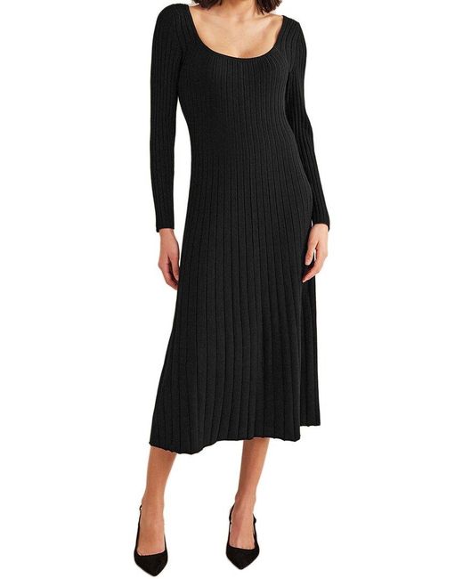 Boden Black Semi-fitted Scoop Neck Knitted Midi Dress