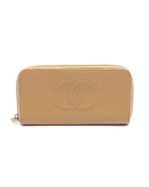 Chanel Natural Matelasse Round Zipper Long Wallet Caviar Skin Gold Hardware