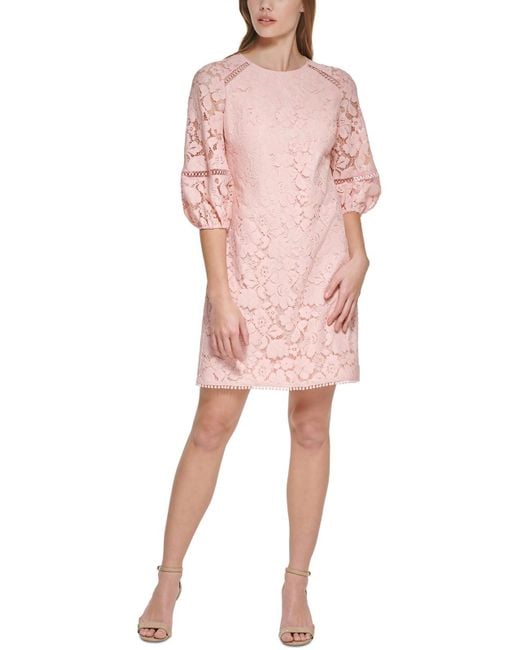 Vince Camuto Pink Petites Lace Mini Shift Dress