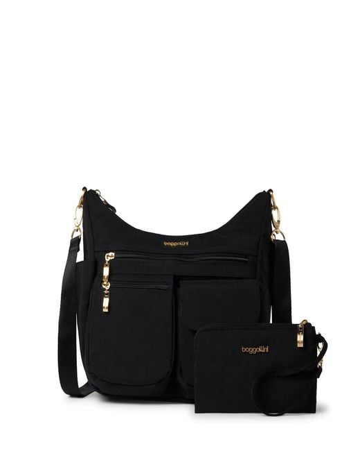 Baggallini Black Modern Everywhere Hobo Crossbody Bag With Rfid Wristlet