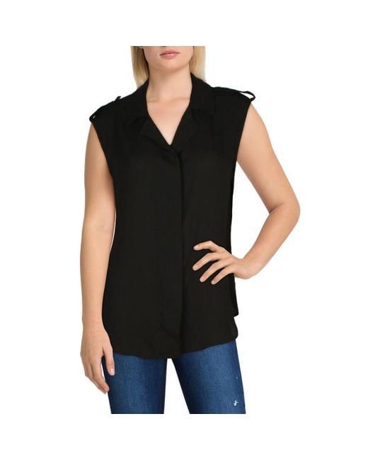 DKNY Black Button Front Sleeveless Blouse