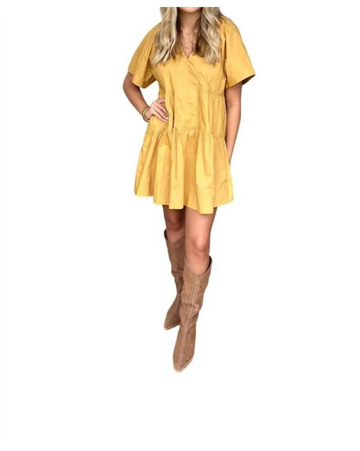 Elan Yellow V-neck Tiered Dress