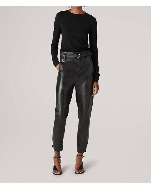 St. John Soft Nappa Leather Belted Pant In Black | Lyst