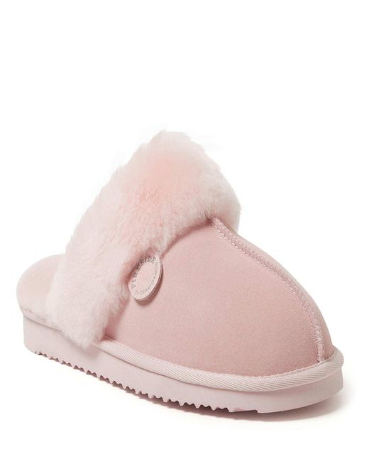 Dearfoams Women's Pink Fireside By Sydney Genuine Shearling Scuff