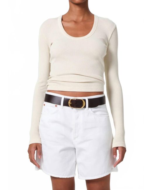 Citizens of Humanity White Mara U-Neck Long Sleeve Tee