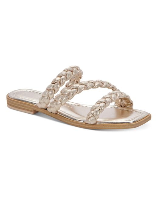Dolce Vita White Iman Metallic Flat Slide Sandals