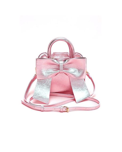Fashnzfab Pink Metallic Bow Tie Top Handle Swing Bag