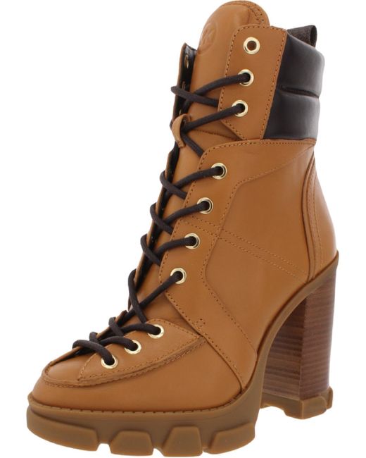 MICHAEL Michael Kors Brown Ridley Leather Zipper Combat & Lace-up Boots