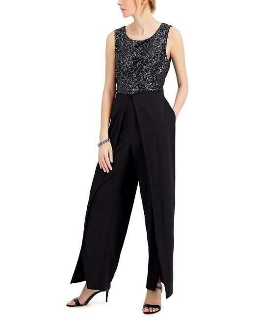 Connected Apparel Black Knit Sequined Jumpsuit