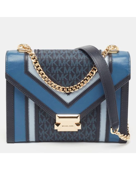 Michael Kors Blue Signature Coated Canvas And Leather Whitney Shoulder Bag