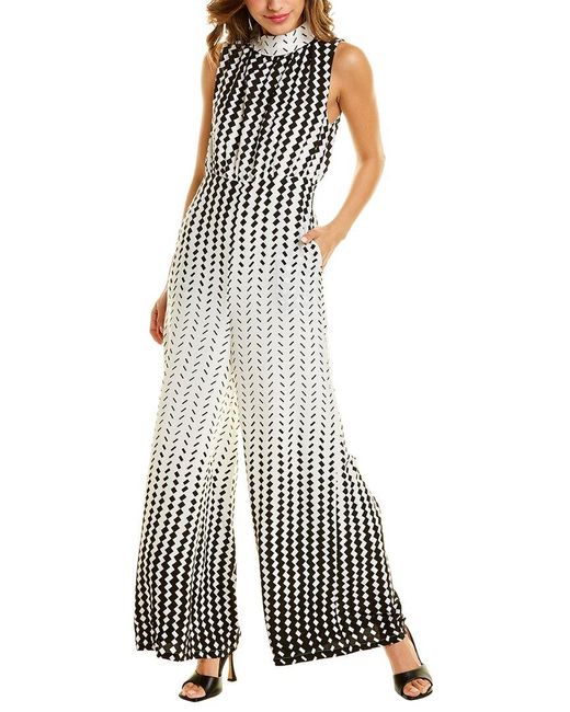 Gracia Checkers Palazzo Jumpsuit in White | Lyst