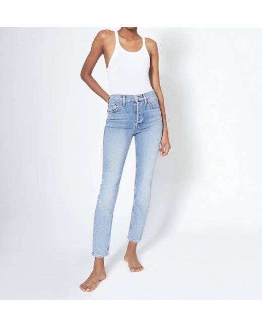 Re/done Blue Comfort Stretch High Rise Ankle Crop Jean
