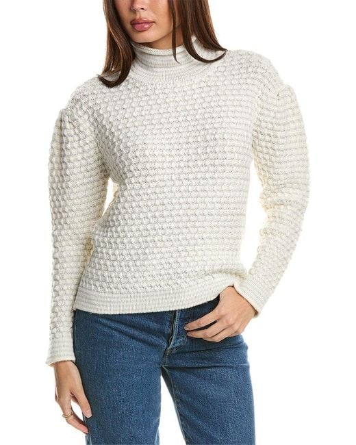 Forte White Lurex Textured Funnel Wool & Cashmere-Blend Sweater