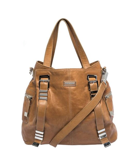 Michael Kors Brown Tan Leather Buckle Strap Convertible Tote