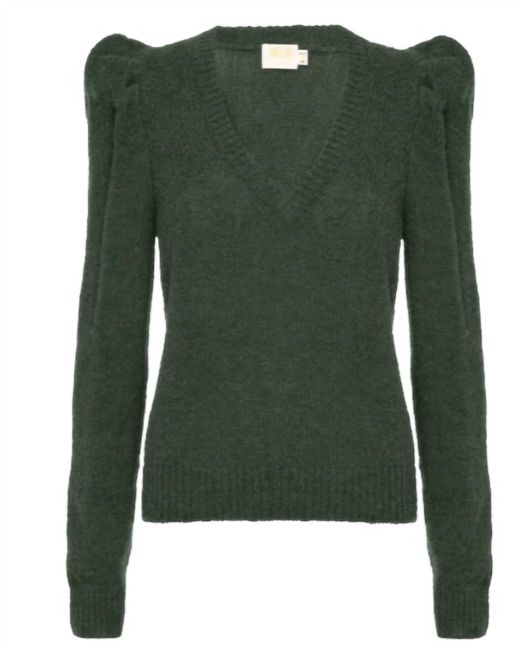 Nation Ltd Green Lara Puff Shoulder Sweater