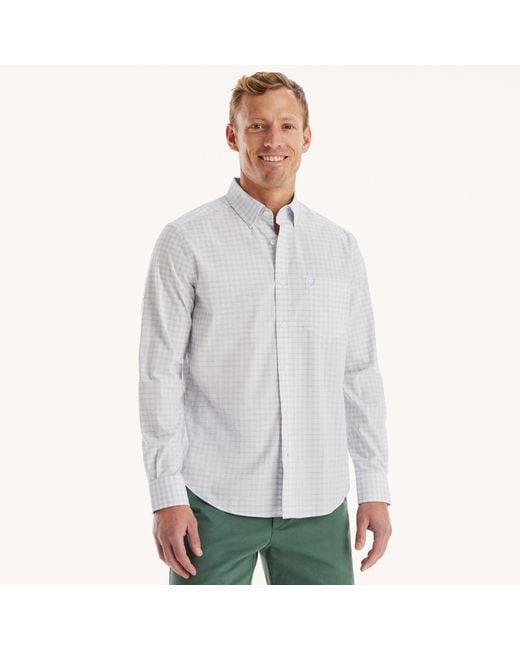 Nautica Gray Classic Fit Wrinkle-Resistant Plaid Shirt for men