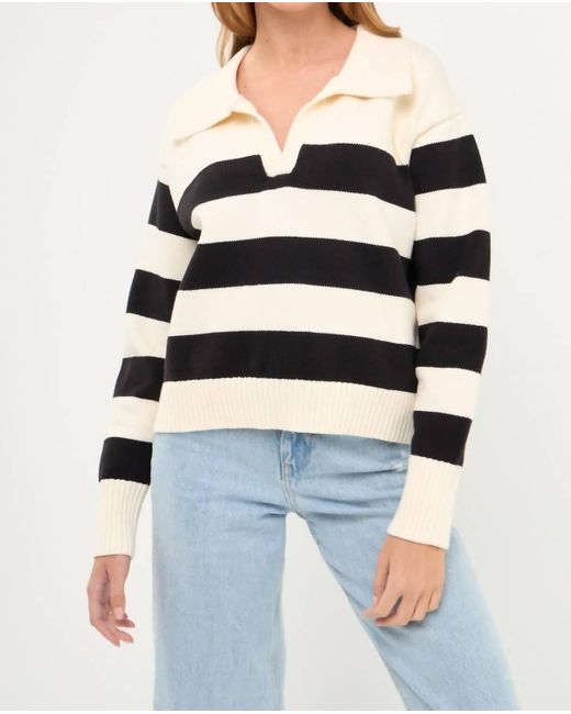 English Factory Stripe V Neckline With Collar Sweater I in Cream/Black ...