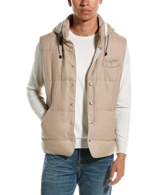 Brunello Cucinelli Linen, Wool, & Silk-blend Down Vest in Natural 