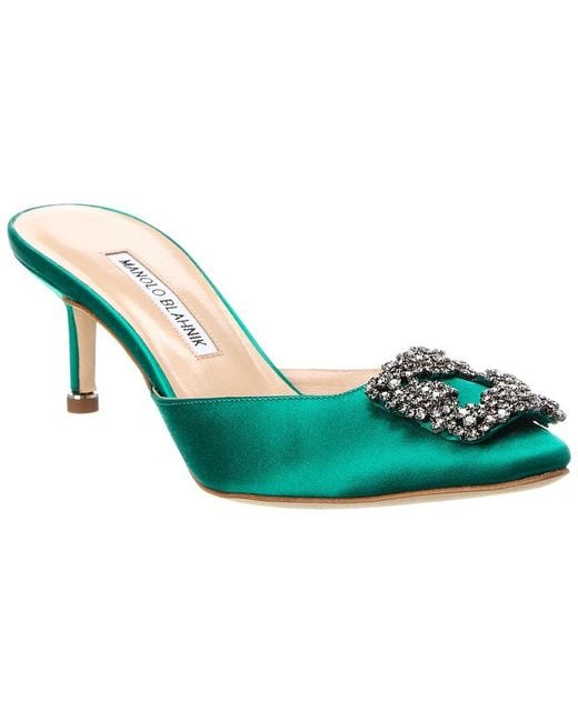 Manolo Blahnik Green Hangisimu 50 Satin Mule
