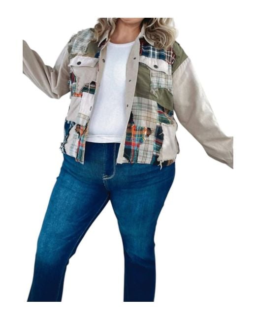 Oli & Hali Blue Care Free Plaid Patch Button Down Jacket
