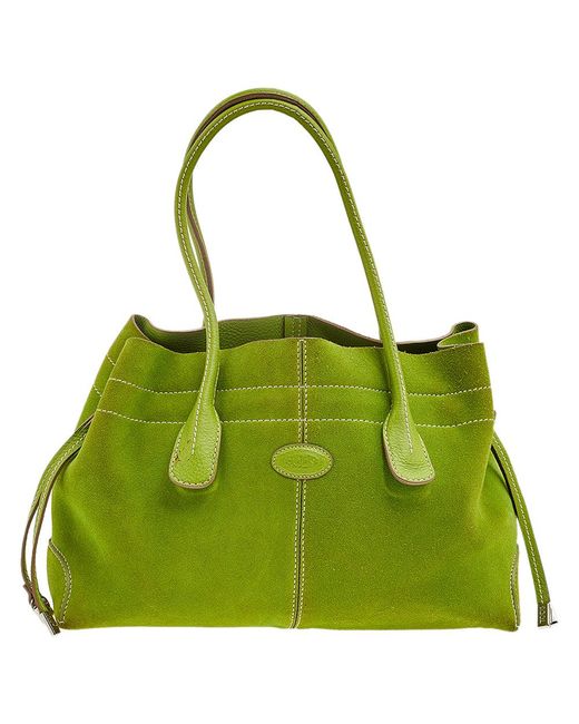 Tod's Suede D Bag Media Tote in Green | Lyst