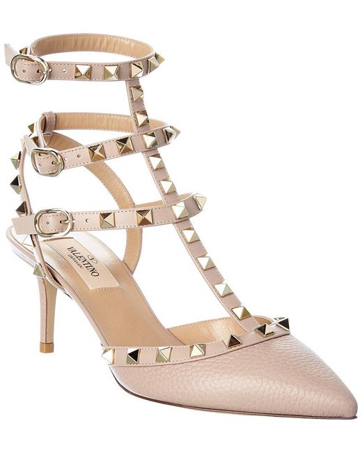 valentino rockstud caged 65 leather ankle strap pump