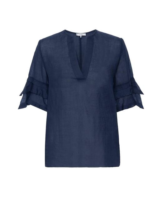 FRAME Blue Tiered Ruffle Blouse