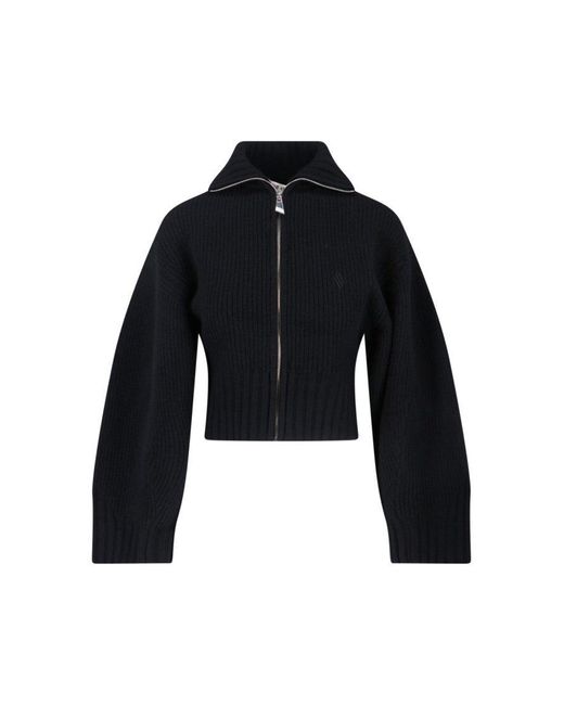 The Attico Blue Cropped Sweater With Ribbed Knit Texture