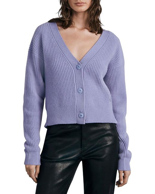 Rag & Bone Purple Pierce Cashmere Cropped Cardigan Sweater