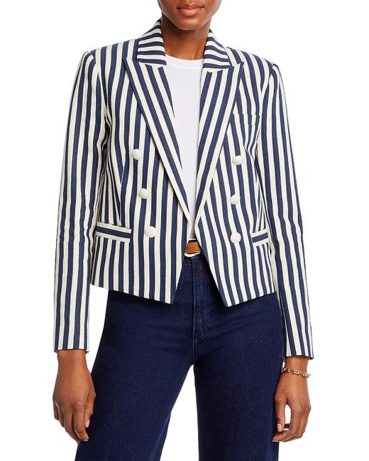 L'Agence Blue Striped Cropped Double-breasted Blazer