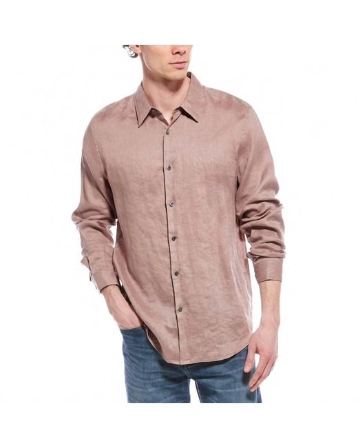 Theory Pink Linen Button-Down Shirt for men