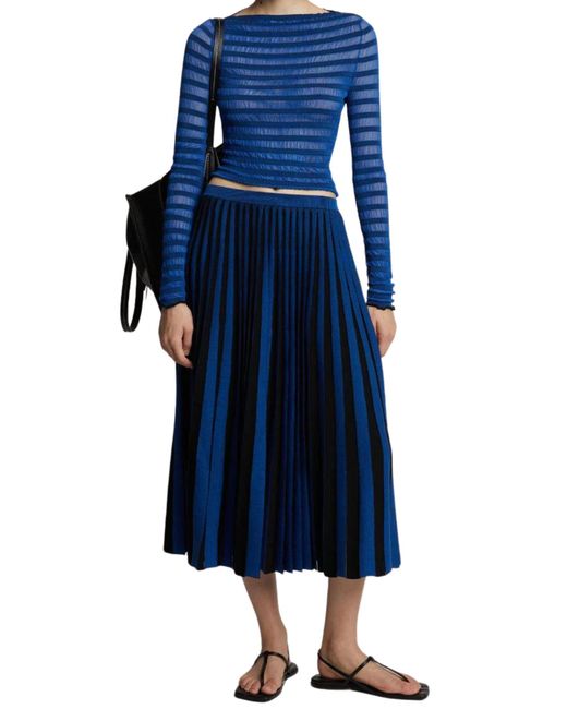 Proenza Schouler Blue Sheer Stripe Knit Skirt