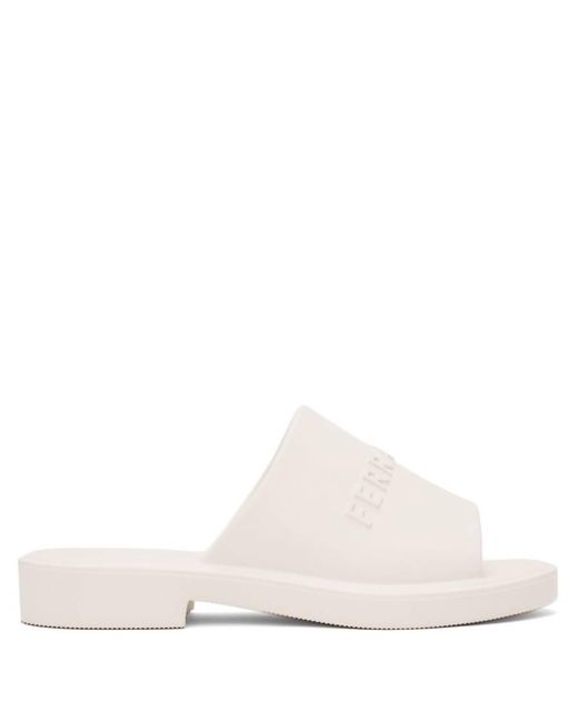 Ferragamo White Ferragamo Logo-Embossed Slip-On Sandals for men