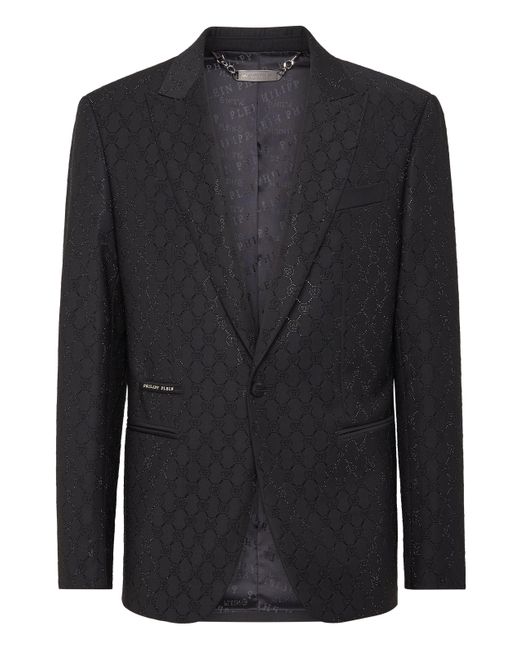 Philipp Plein Black Wool Blazer Monogram for men