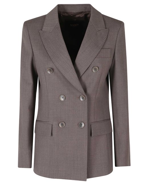 Seventy Brown Earth Double-Breasted Flap Pockets Polyester-Blend Jacket