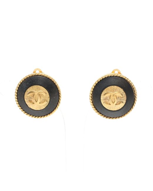Chanel Metallic Coco Mark Earrings Gp Wood Gold 93a