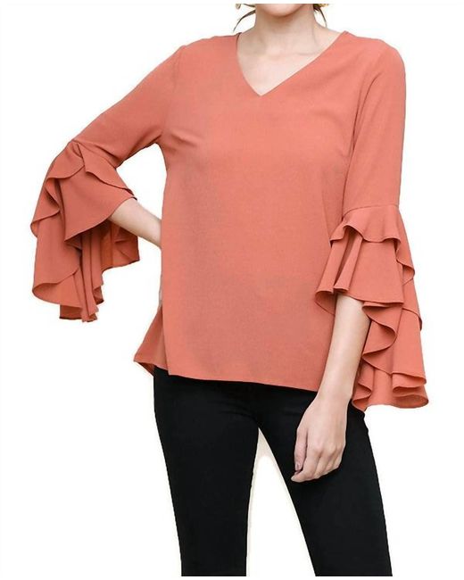 Umgee Pink Layered Ruffle High Low Sleeve Blouse