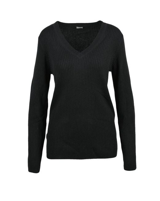 Blauer Black V-Neck Ribbed Underlayer With Warm Texture