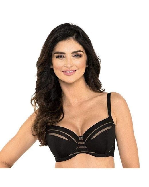 TRUEDAMES Black Elegant Striped Support Bra