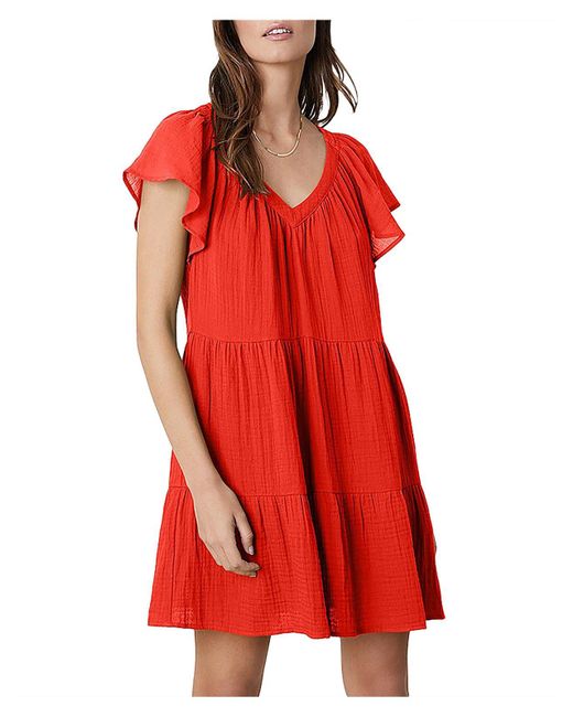 Velvet By Graham & Spencer Red Cotton Short Mini Dress