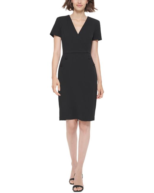 Calvin Klein Black Cap Sleeve Midi Wear To Work Dress