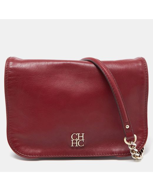 CH by Carolina Herrera Red Leather New Baltazar Flap Shoulder Bag