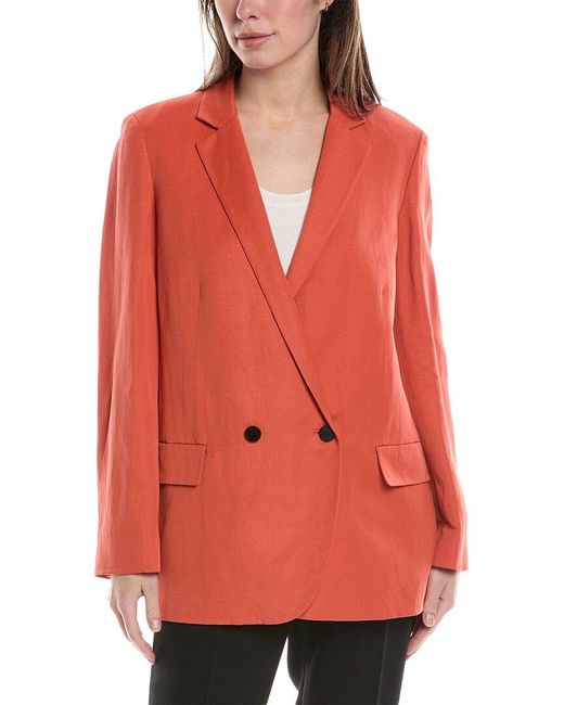 Theory Red Double-breasted Linen-blend Blazer