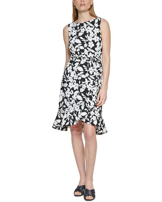 Calvin Klein White Floral Print Knee-length Wear To Work Dress