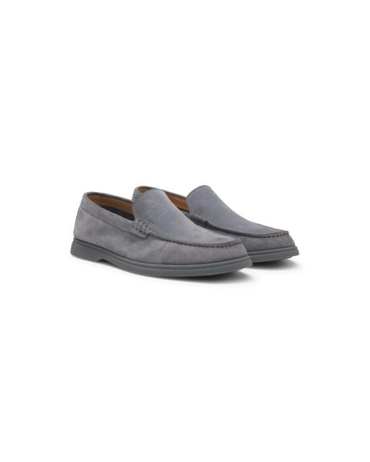 Boss Gray Suede Loafers With Contrast Outsole for men
