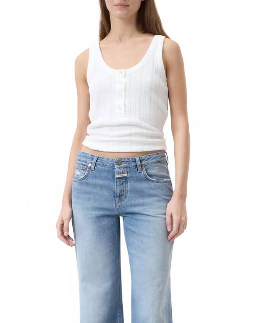 Closed Blue Ribbed Button Tank
