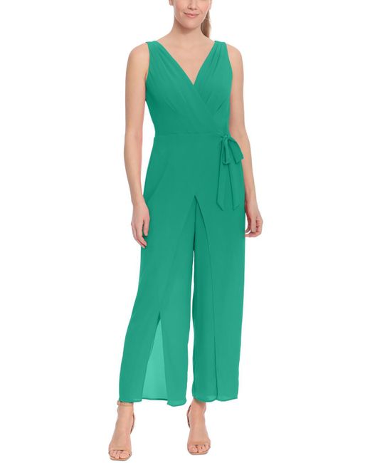 London Times Green Textured Side Tie Jumpsuit