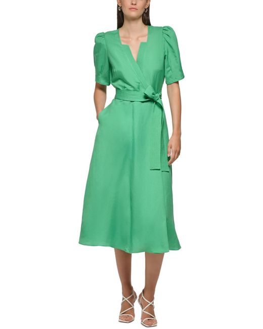 Karl Lagerfeld Green Cotton Belted Midi Dress