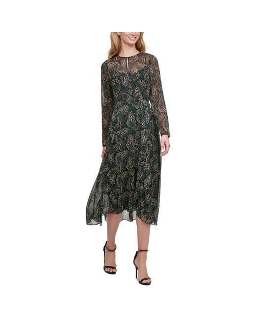 Tommy Hilfiger Green Chiffon Calf Midi Dress
